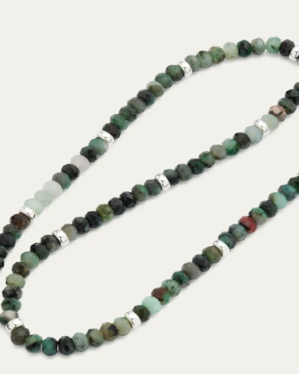 Jan Leslie Men's Emerald Beaded Necklace with Sterling Silver Spacers | Thumbnail 2