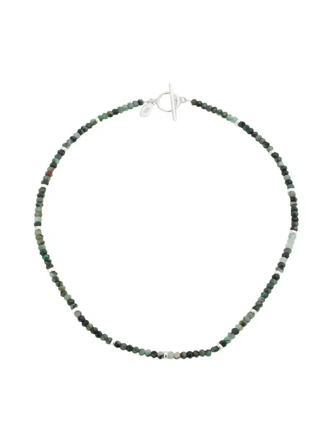Jan Leslie Men's Emerald Beaded Necklace with Sterling Silver Spacers