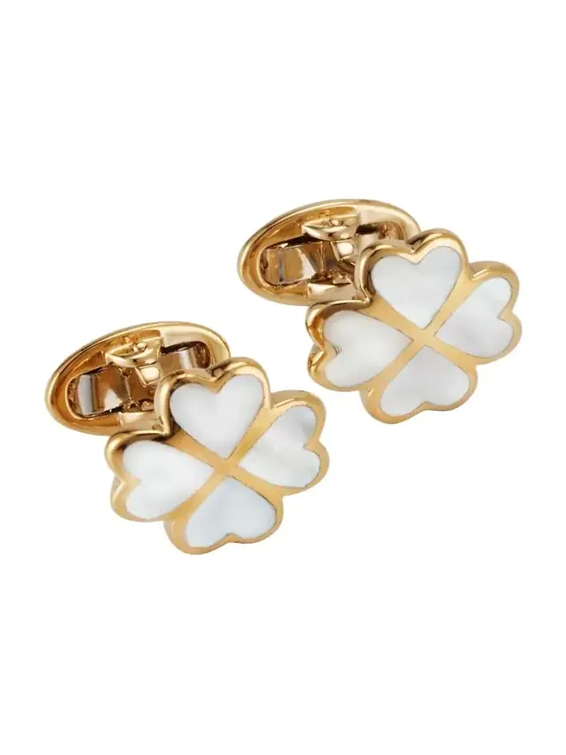 Jan Leslie Men's 18K Gold Vermeil Mother-Of-Pearl Four Leaf Clover Cufflinks