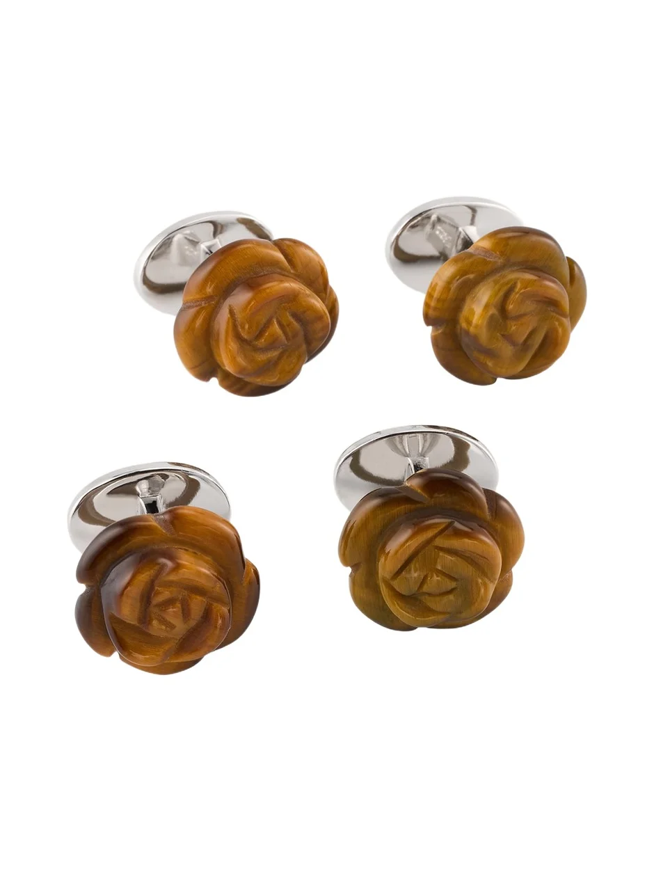 Jan Leslie Men's Tiger's Eye Rose Shirt Studs