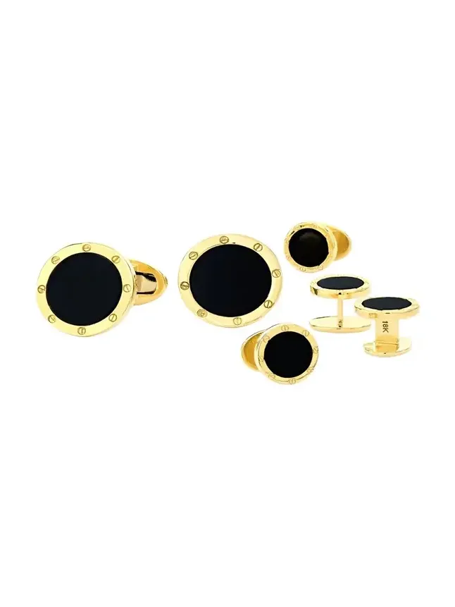 Jan Leslie Men's 18K Yellow Gold and Black Onyx Cufflink Stud Set