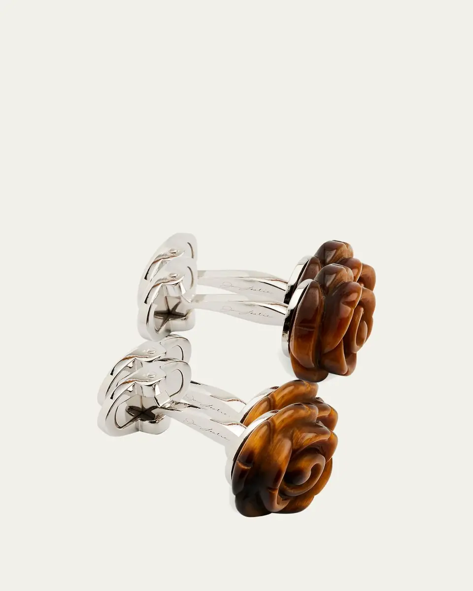 Jan Leslie Men's Carved Tiger's Eye Rose Cufflinks | Thumbnail 3