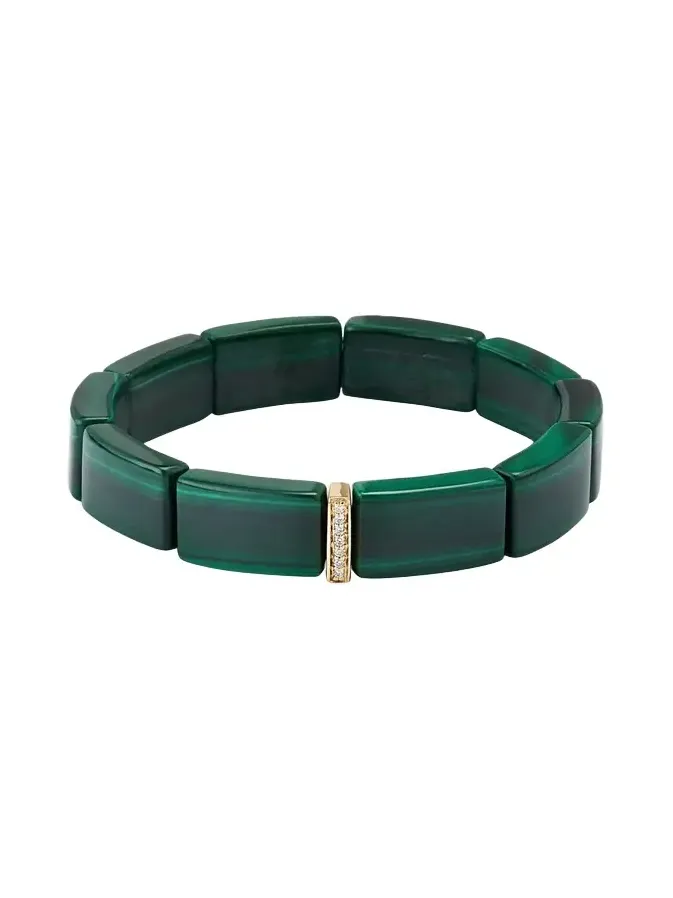 14K Gold & Diamond Single Row Spacer on Malachite Bracelet