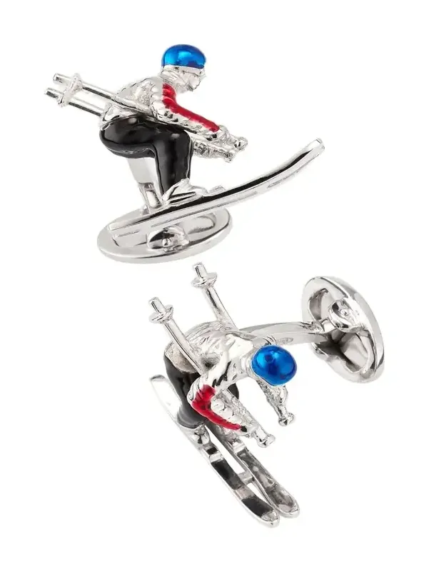 Jan Leslie Men's Sterling Silver Enamel Moving Skier Cufflinks