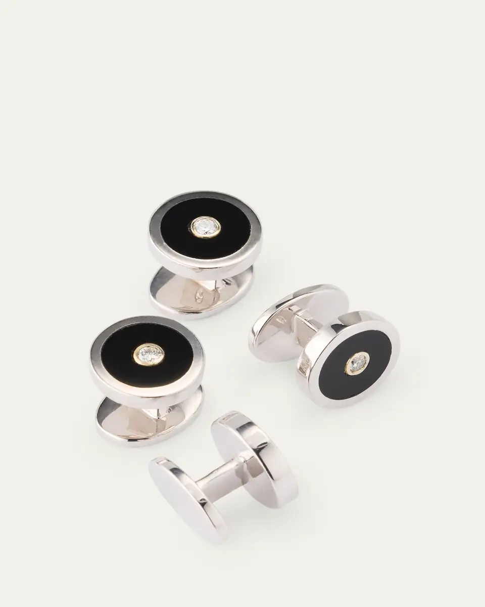 Jan Leslie Men's Round Black Onyx and Diamond Tuxedo Studs | Thumbnail 3 Jan Leslie Men's Round Black Onyx and Diamond Tuxedo Studs | Thumbnail 3
