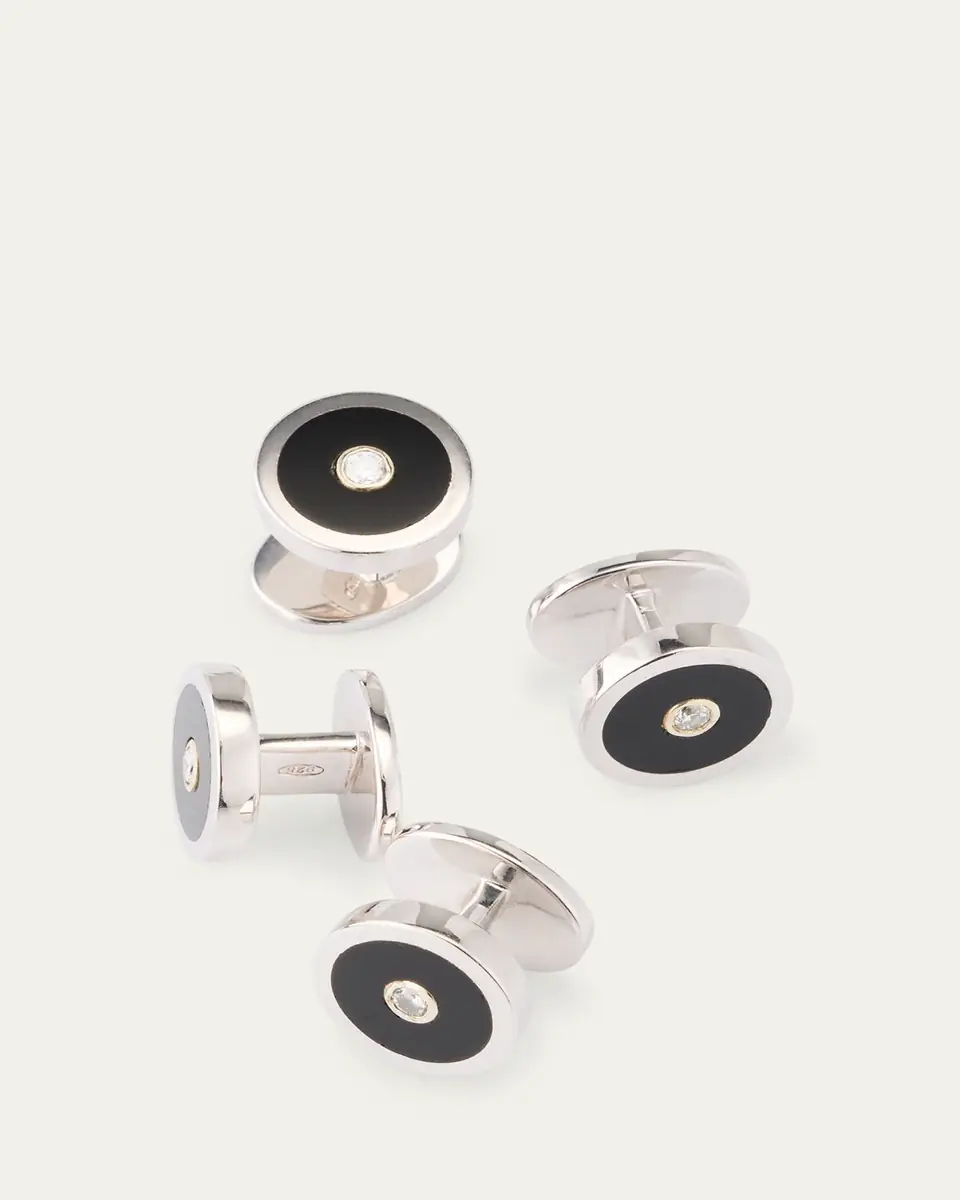 Jan Leslie Men's Round Black Onyx and Diamond Tuxedo Studs | Thumbnail 4 Jan Leslie Men's Round Black Onyx and Diamond Tuxedo Studs | Thumbnail 4