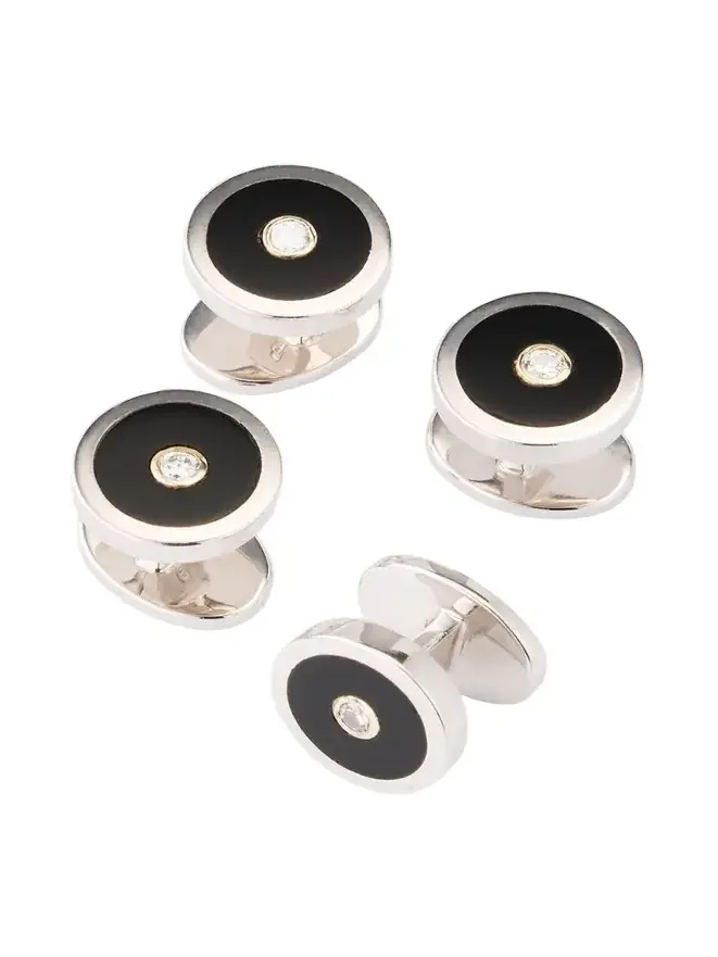 Jan Leslie Men's Round Black Onyx and Diamond Tuxedo Studs