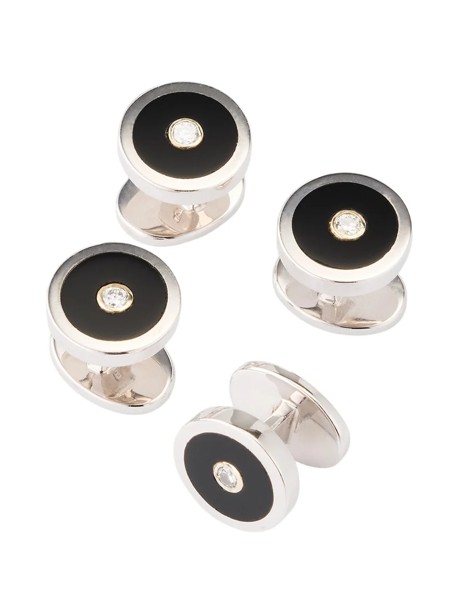 Jan Leslie Men's Round Black Onyx and Diamond Tuxedo Studs