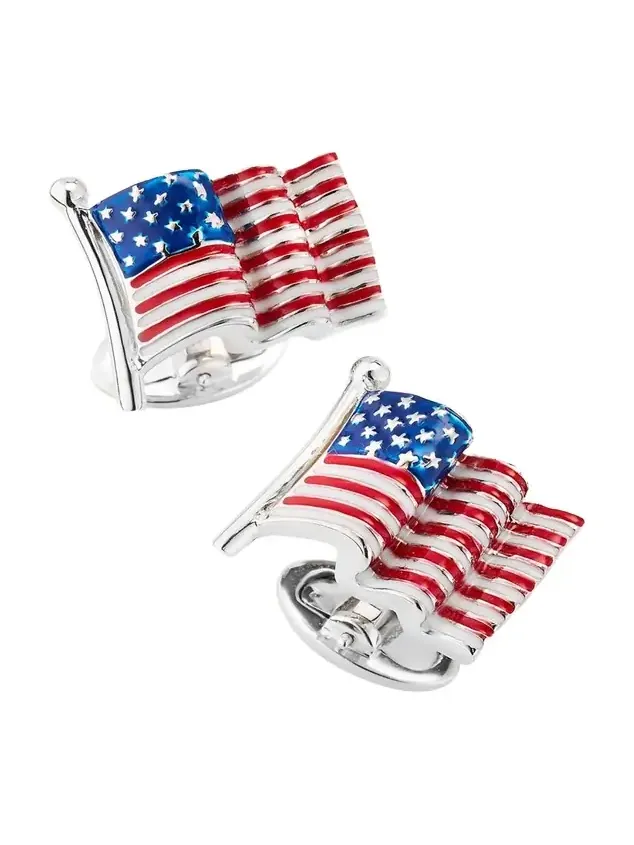 Jan Leslie Men's Sterling Silver Enamel American Flag Cufflinks