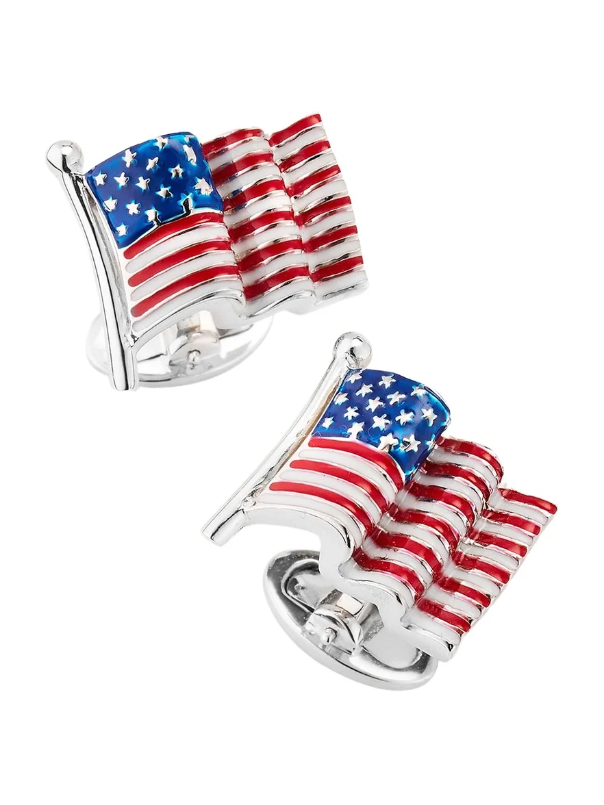 Jan Leslie Men's Sterling Silver Enamel American Flag Cufflinks