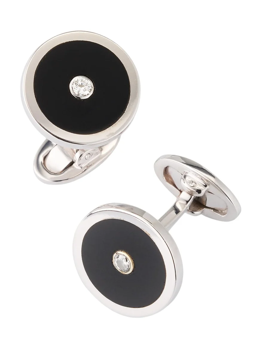 Jan Leslie Men's Black Onyx and Diamond Cufflinks