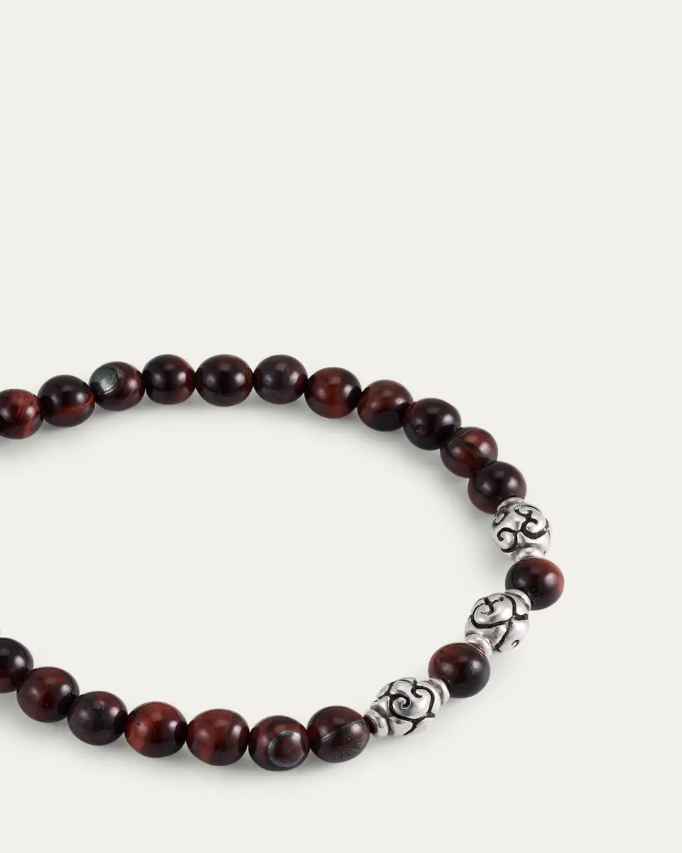 Jan Leslie Men's Red Tiger's Eye Beaded Bracelet with Sterling Silver | Thumbnail 3