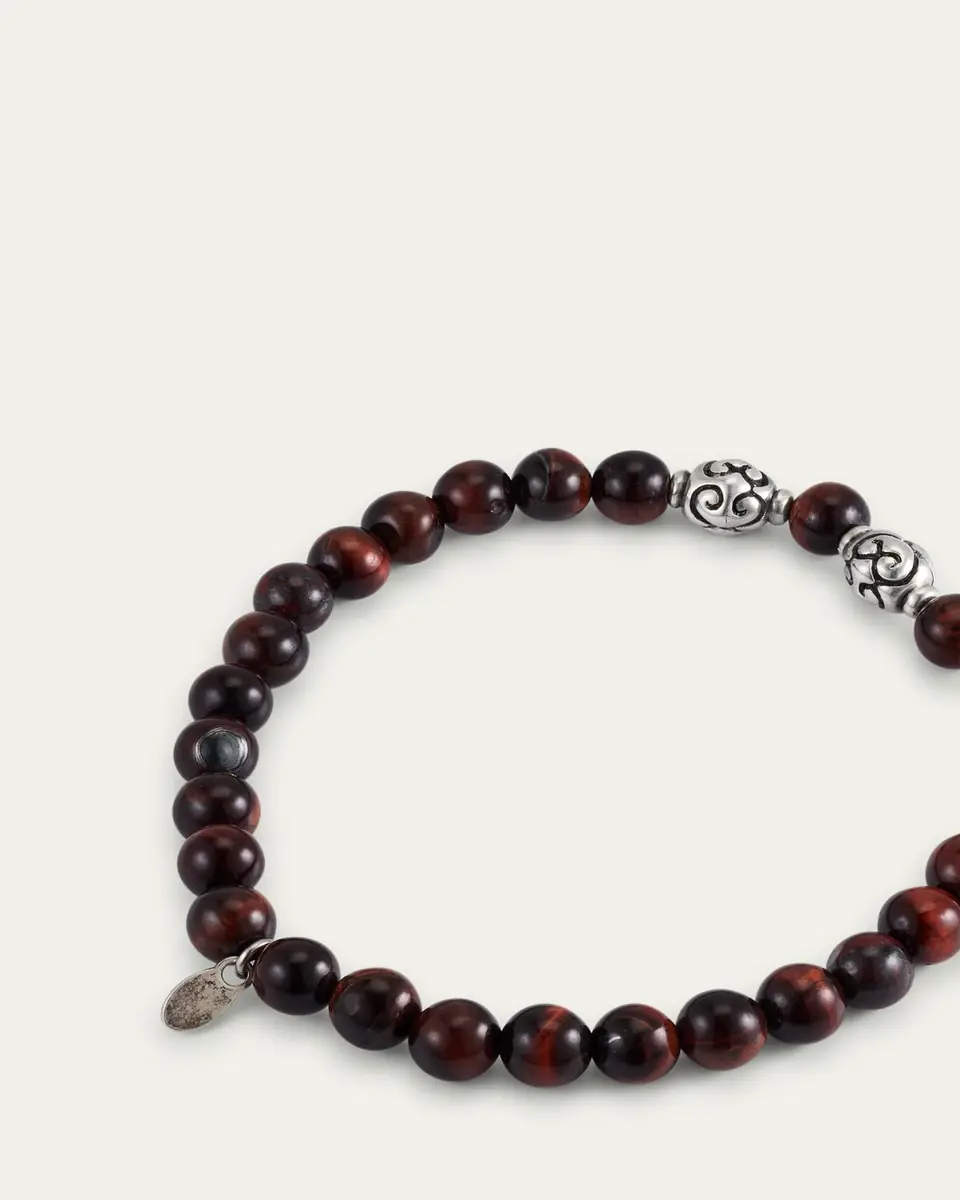 Jan Leslie Men's Red Tiger's Eye Beaded Bracelet with Sterling Silver | Thumbnail 4