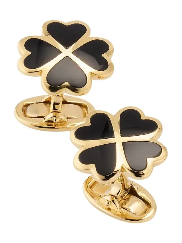 Jan Leslie Men's 18K Gold Vermeil Black Onyx Four Leaf Clover Cufflinks