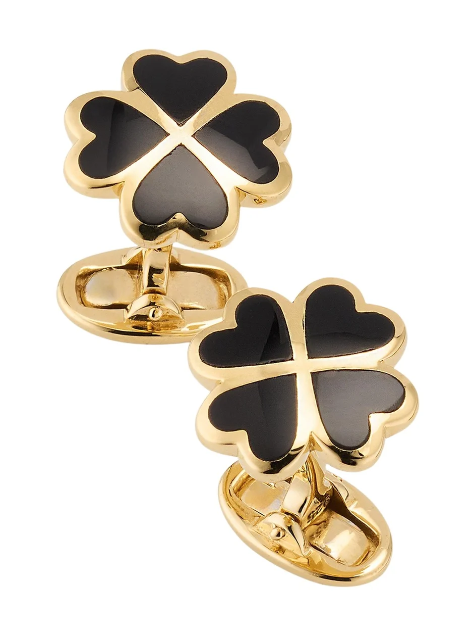 Jan Leslie Men's 18K Gold Vermeil Black Onyx Four Leaf Clover Cufflinks