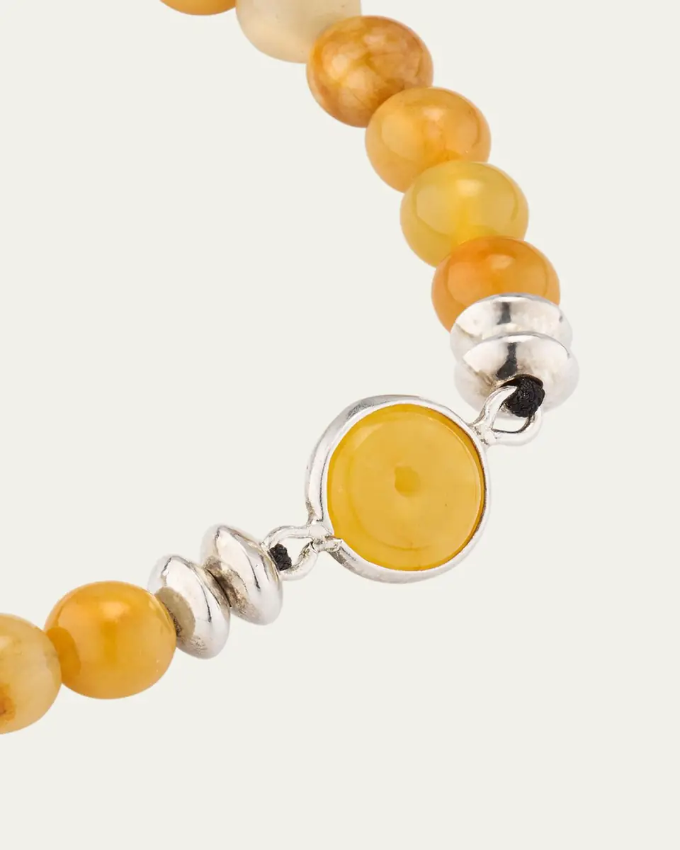 Jan Leslie Men's Yellow Jade Beaded Bracelet with Sterling Silver | Thumbnail 3