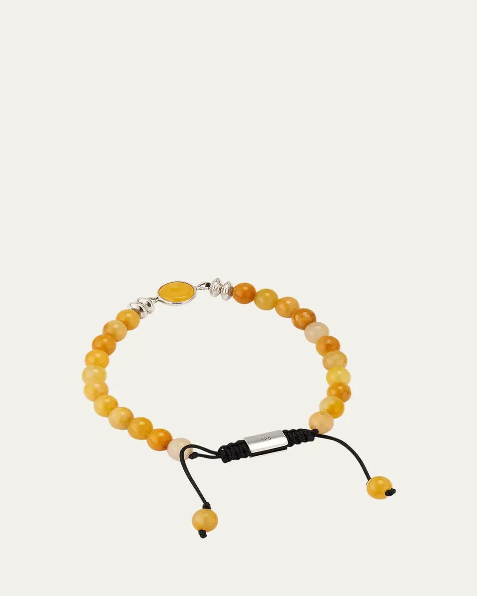 Jan Leslie Men's Yellow Jade Beaded Bracelet with Sterling Silver | Thumbnail 4