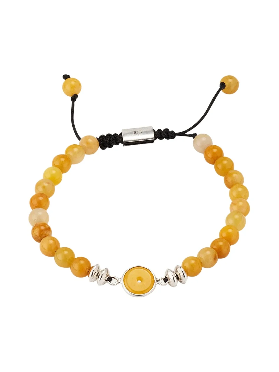 Jan Leslie Men's Yellow Jade Beaded Bracelet with Sterling Silver
