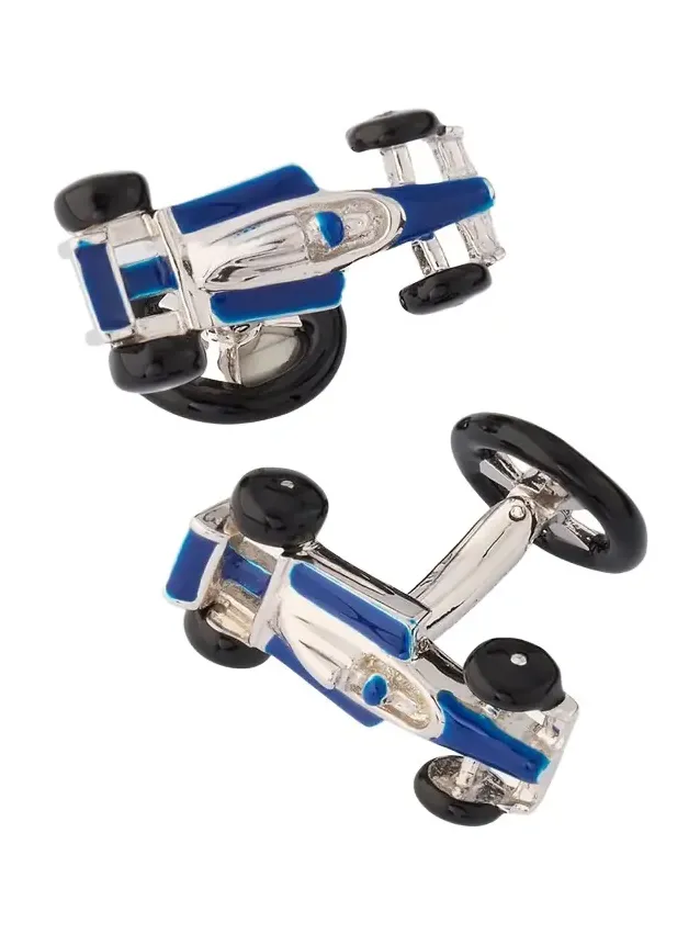 Jan Leslie Men's Sterling Silver Enamel Race Car Cufflinks