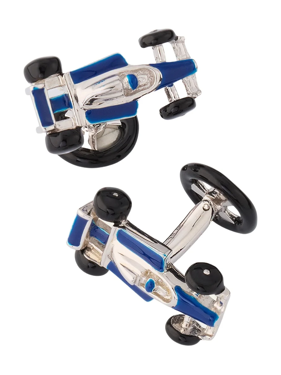 Jan Leslie Men's Sterling Silver Enamel Race Car Cufflinks