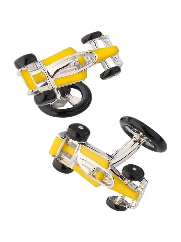 Jan Leslie Men's Sterling Silver Enamel Race Car Cufflinks