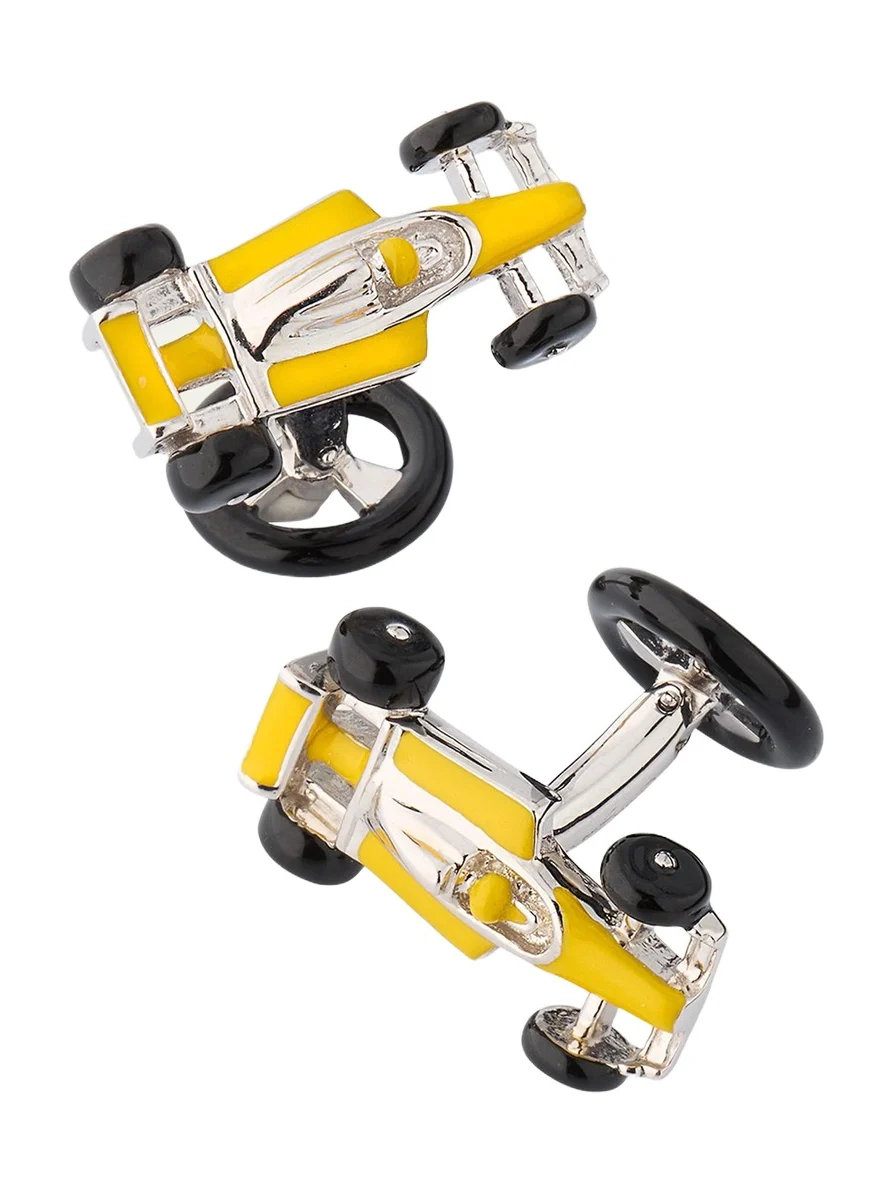 Jan Leslie Men's Sterling Silver Enamel Race Car Cufflinks