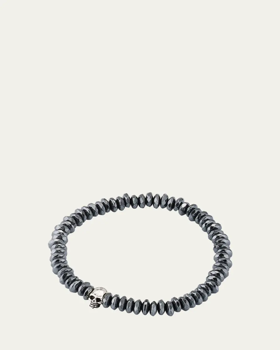 Jan Leslie Men's Hematite Beaded Bracelet with Sterling Silver Skull | Thumbnail 4