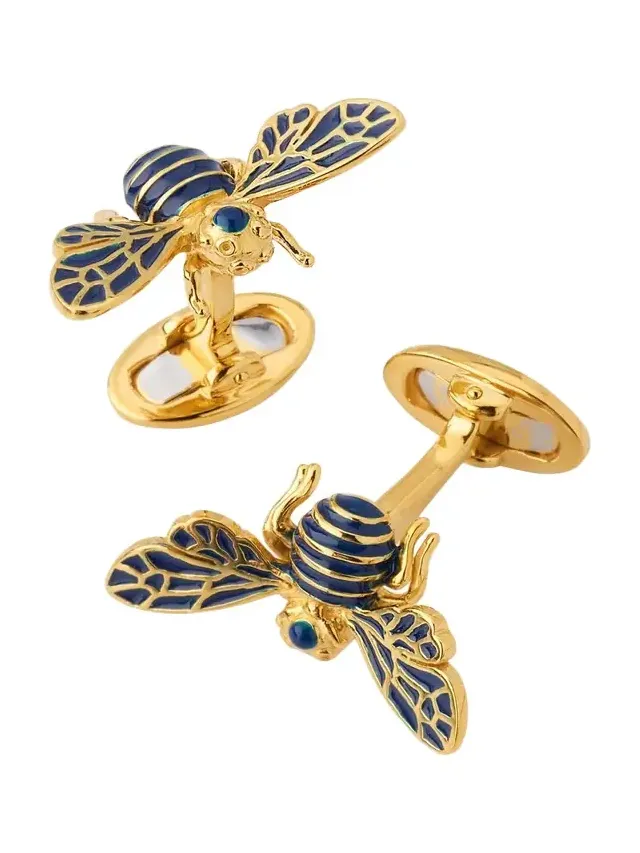 Jan Leslie Men's 18K Gold Vermeil and Enamel Bee Cufflinks