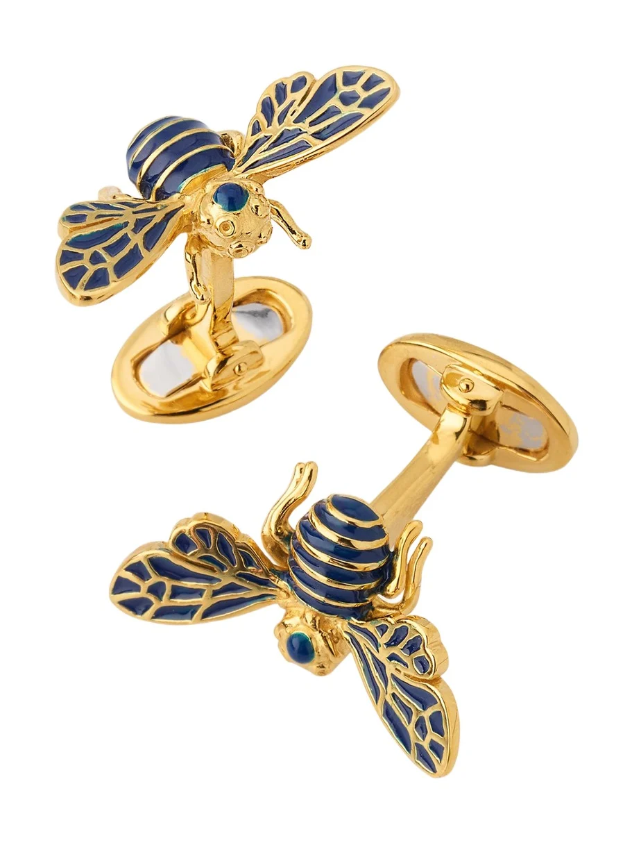 Jan Leslie Men's 18K Gold Vermeil and Enamel Bee Cufflinks