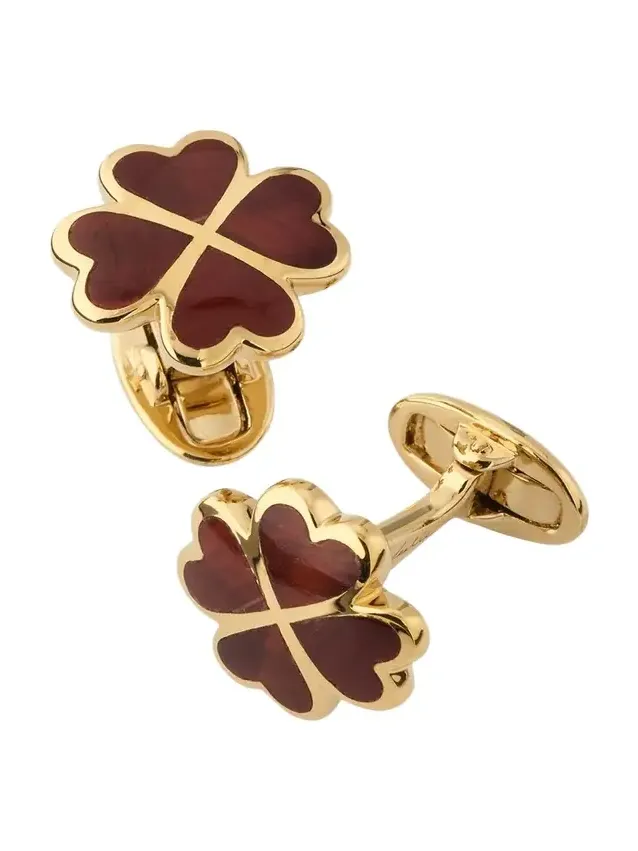 Jan Leslie Men's 18K Gold Vermeil Red Tigers Eye Clover Cufflinks