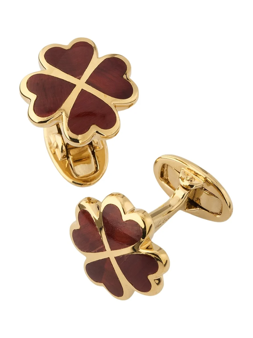 Jan Leslie Men's 18K Gold Vermeil Red Tigers Eye Clover Cufflinks