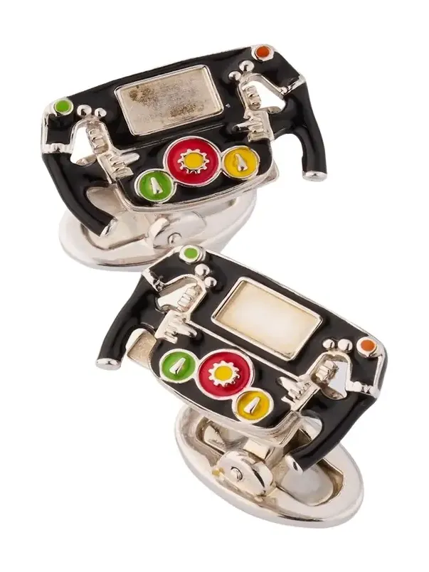 Jan Leslie Men's Race Car Dashboard Enamel and Sterling Silver Cufflinks