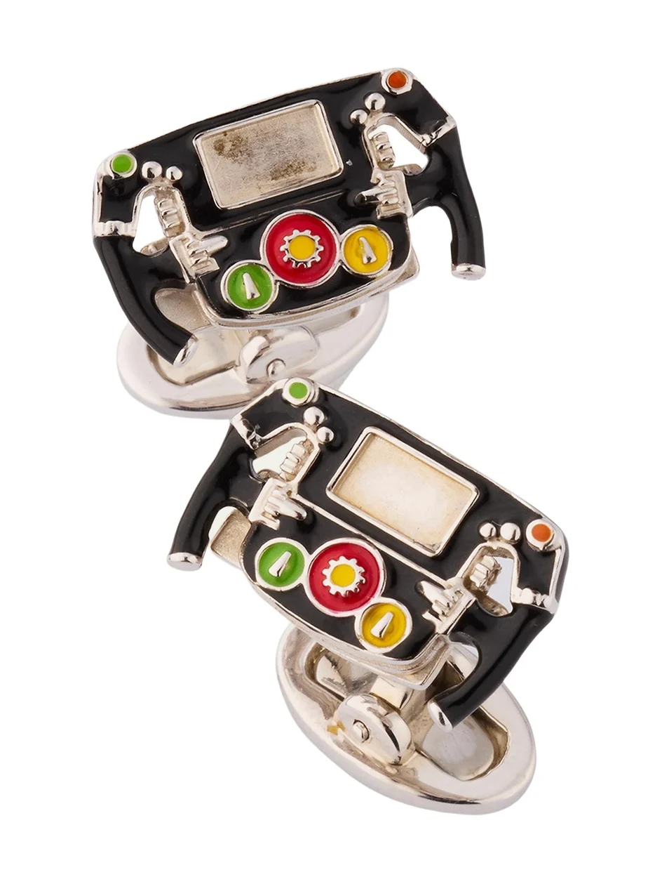 Jan Leslie Men's Race Car Dashboard Enamel and Sterling Silver Cufflinks
