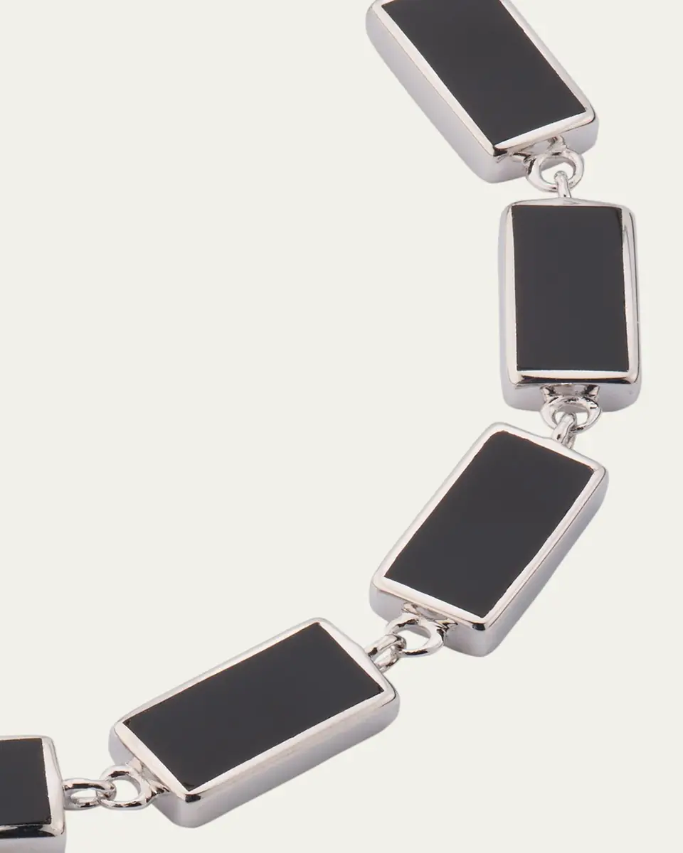 Jan Leslie Men's Sterling Silver and Rectangle Black Onyx Bracelet | Thumbnail 3