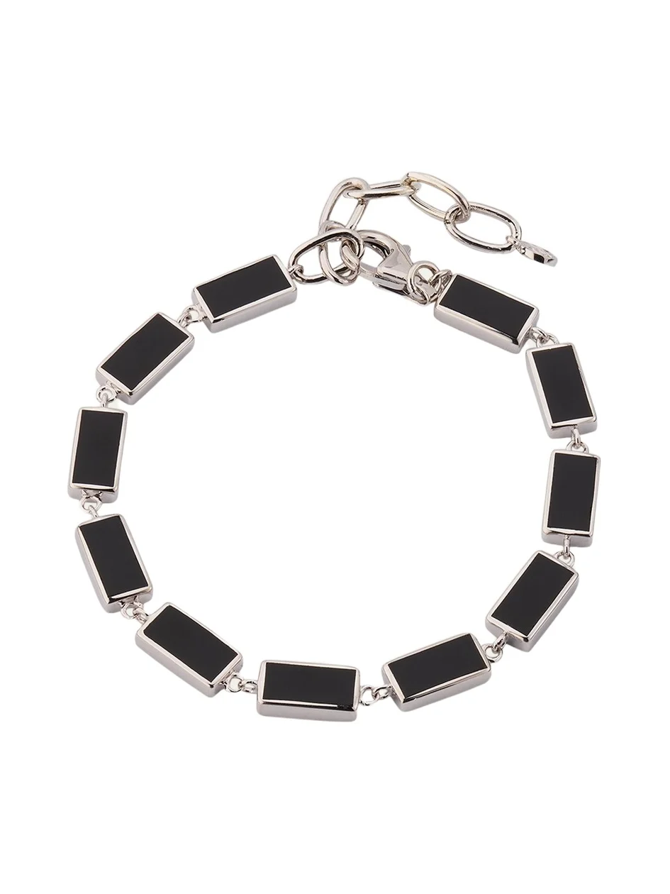 Jan Leslie Men's Sterling Silver and Rectangle Black Onyx Bracelet