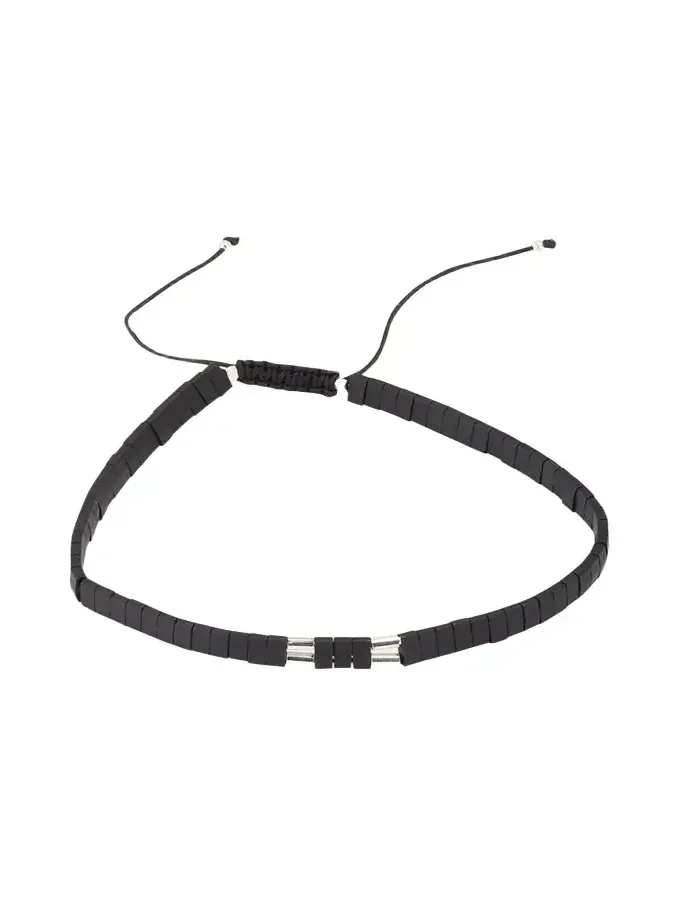 Jan Leslie Men's Sterling Silver and Chiclet Beaded Pull Cord Bracelet