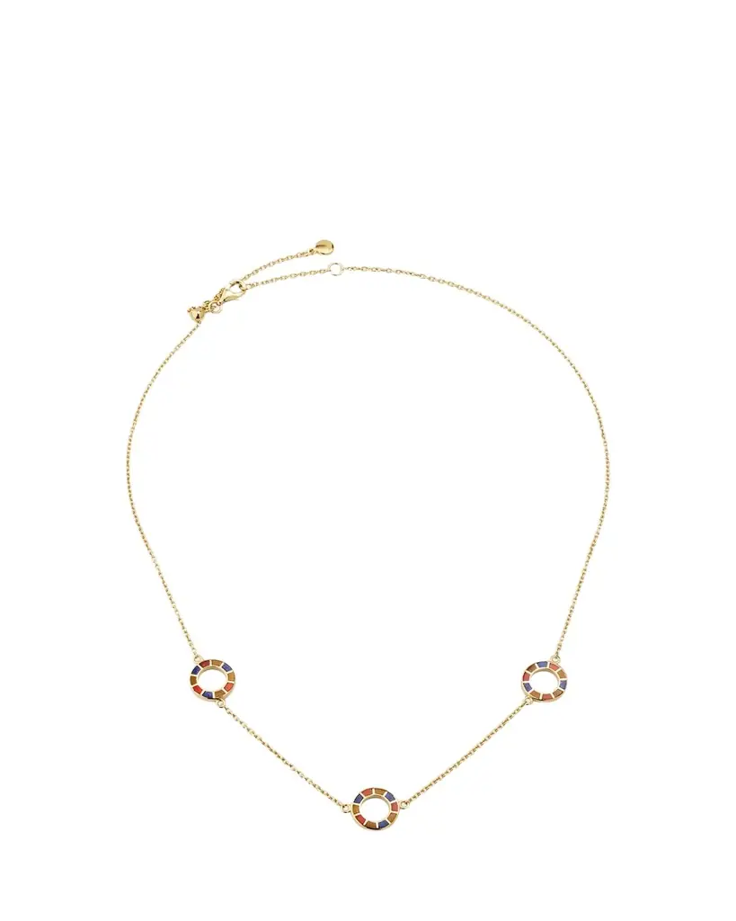 Jan Leslie Lapis, Tigers Eye, and Carnelian Dash Triple Circle Station Necklace