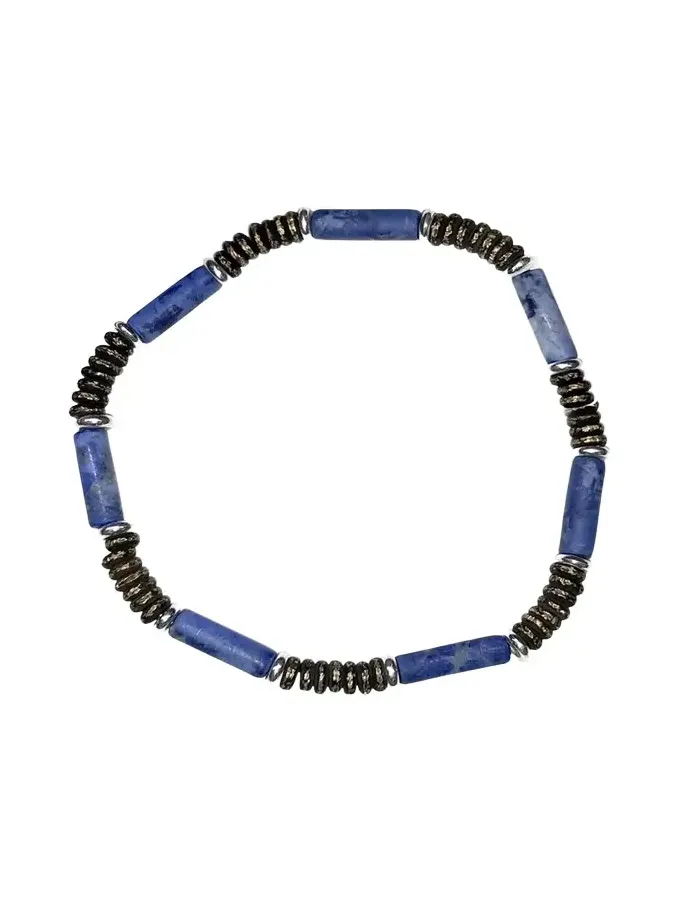Jan Leslie Men's Cylinder Gemstone Beaded Bracelet