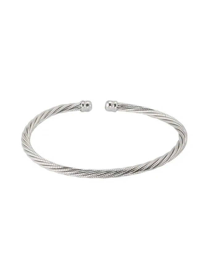 Jan Leslie Men's Adjustable Sterling Silver and Stainless Steel Twisted Cable Cuff Bracelet