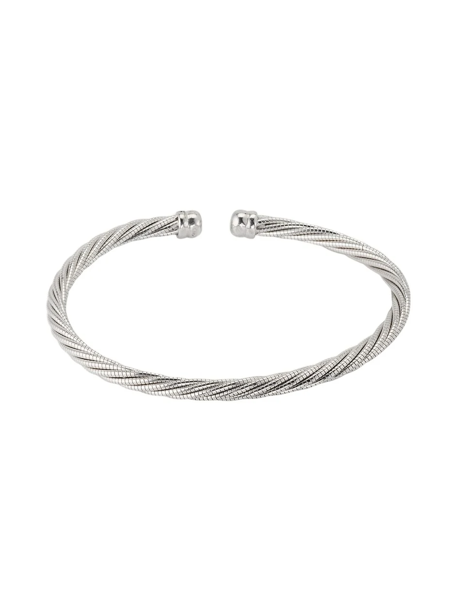 Jan Leslie Men's Adjustable Sterling Silver and Stainless Steel Twisted Cable Cuff Bracelet