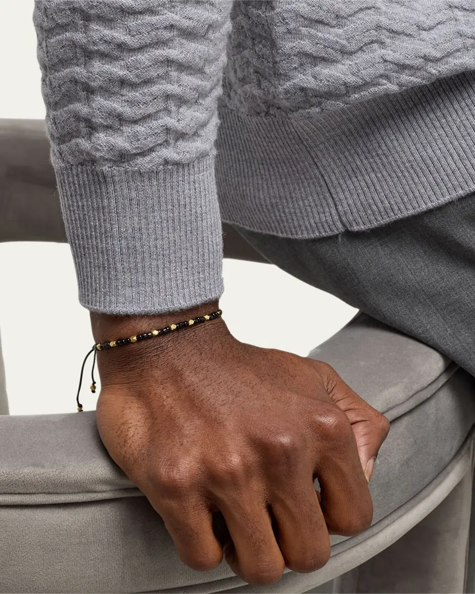 Jan Leslie Men's Gold-Tone Sterling Silver and Glass Beaded Pull Cord Bracelet | Thumbnail 2