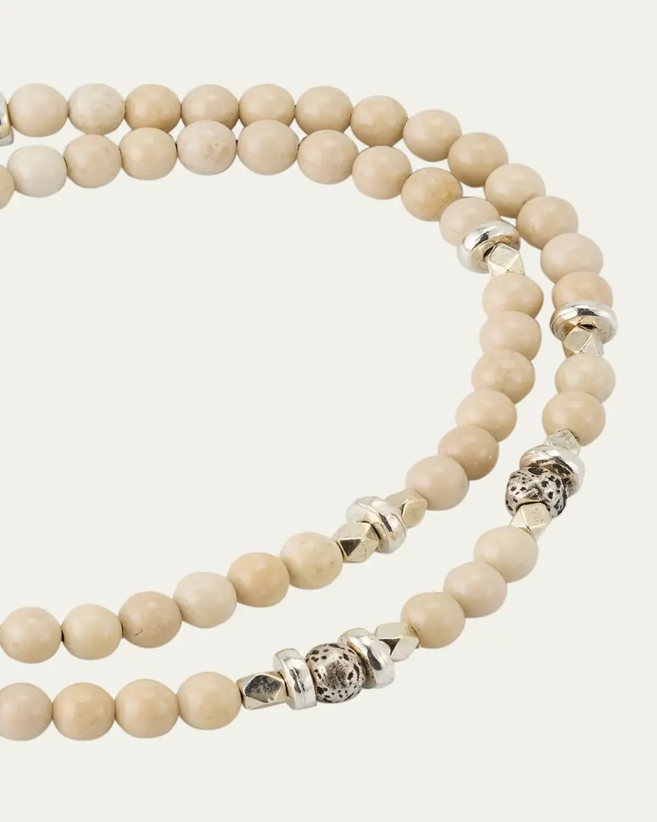 Jan Leslie Men's Bone Beaded Wrap Bracelet with Sterling Silver | Thumbnail 3