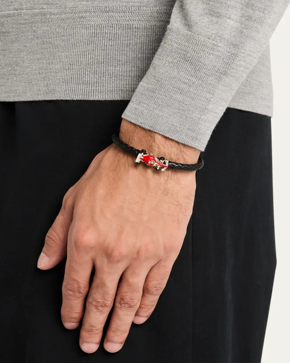 Jan Leslie Men's Braided Leather Bracelet with Enamel Race Car | Thumbnail 2