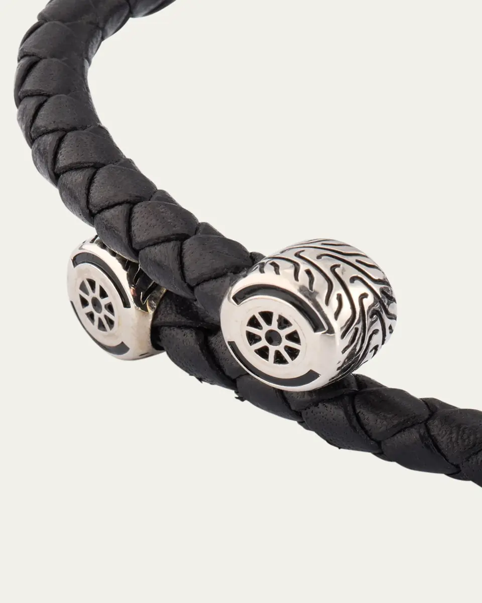 Jan Leslie Men's Braided Leather Bracelet with Enamel Race Car | Thumbnail 4