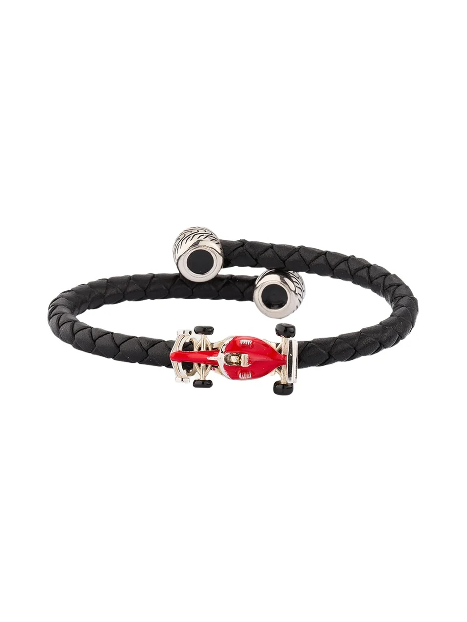 Jan Leslie Men's Braided Leather Bracelet with Enamel Race Car