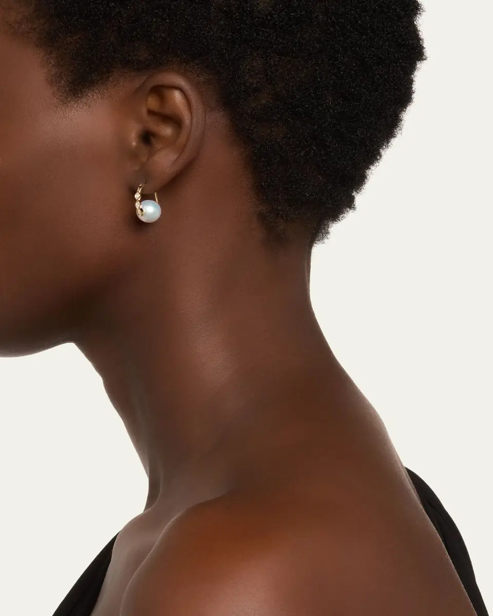 Sydney Evan 14K Gold & Diamond Marquise Eye Pearl Earrings | Thumbnail 2
