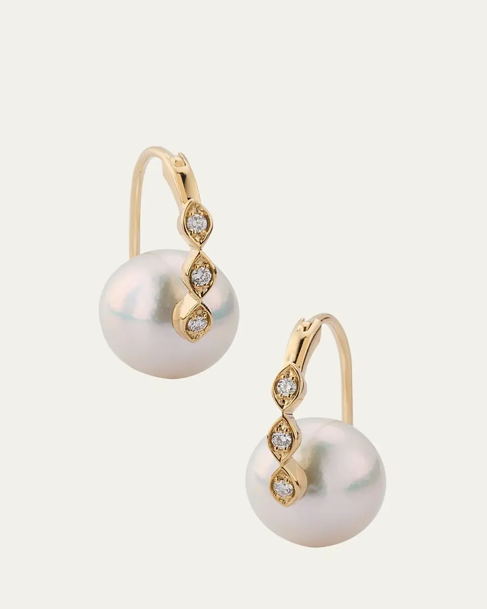 Sydney Evan 14K Gold & Diamond Marquise Eye Pearl Earrings | Thumbnail 3