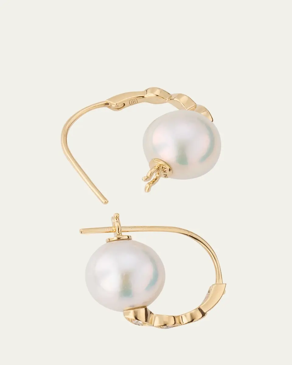 Sydney Evan 14K Gold & Diamond Marquise Eye Pearl Earrings | Thumbnail 4