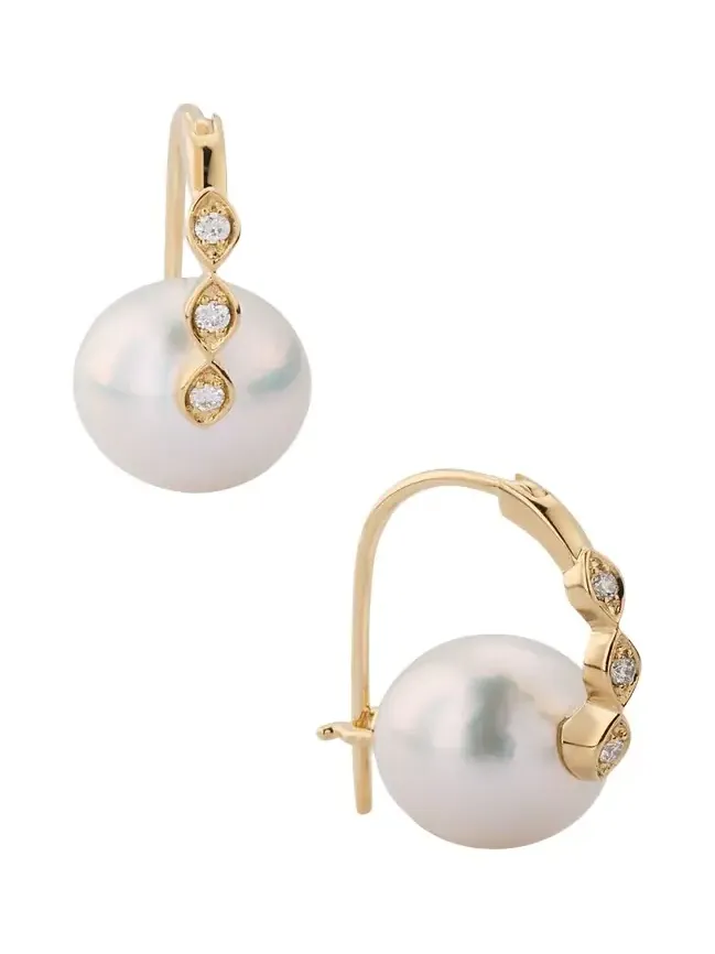 14K Gold & Diamond Marquise Eye Pearl Earrings 14K Gold & Diamond Marquise Eye Pearl Earrings