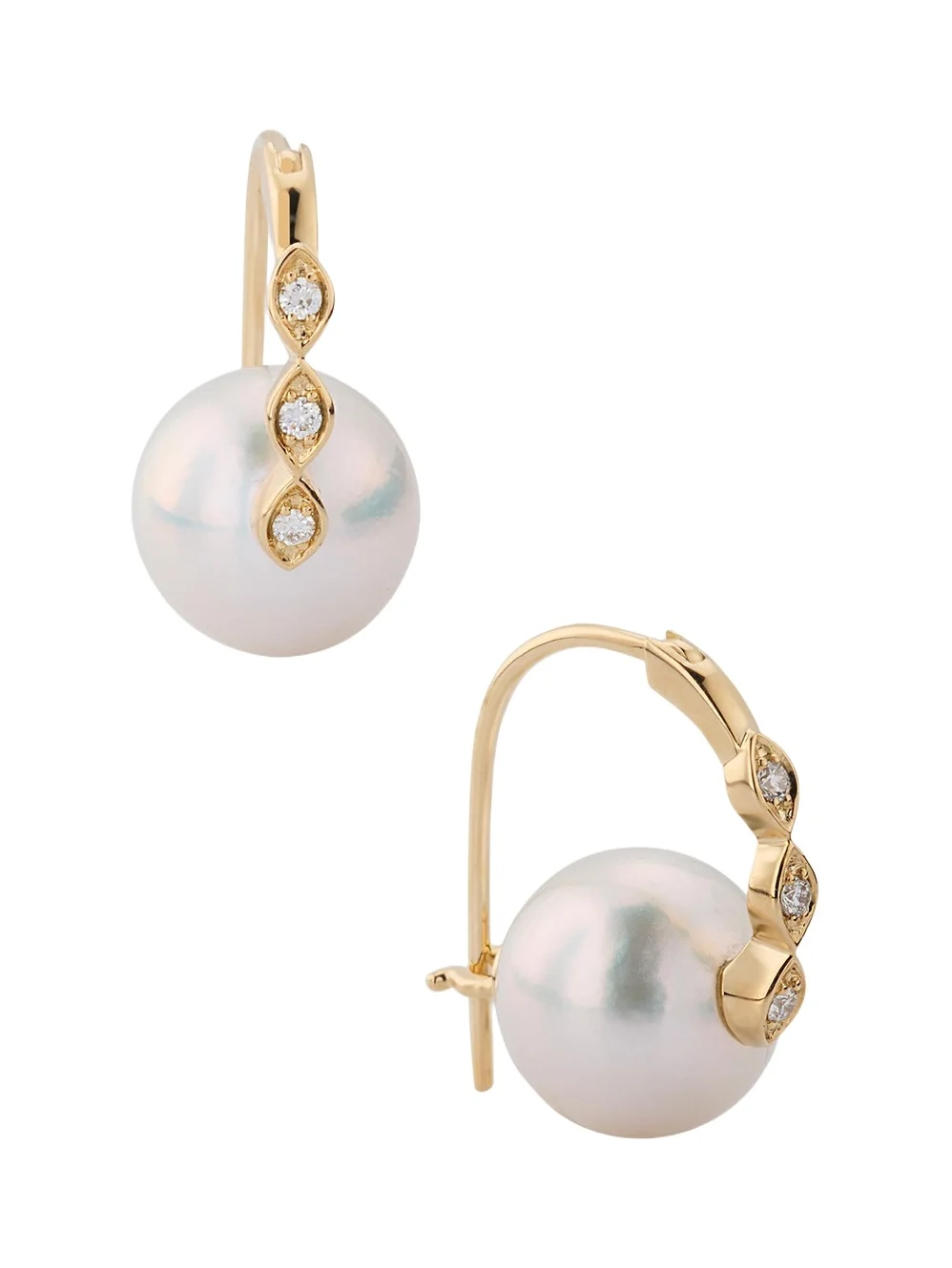 14K Gold & Diamond Marquise Eye Pearl Earrings 14K Gold & Diamond Marquise Eye Pearl Earrings